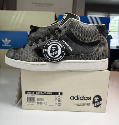 Rare Bape/Ape 1 of 500 2003 adidas Super Ape Skate Snakeskin Shoes Black Sz 10.5