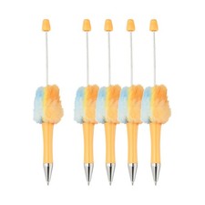 Fluffy Beadable Pens, Plastic Bead Pen for DIY Beads - 5 Pcs Orange Gradient
