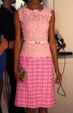 Oscar de la Renta Pink Floral Lace Boucle Tweed Cocktail Dress Runway 10 L NWOT