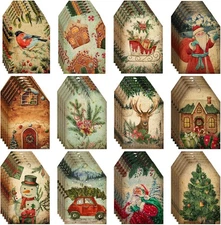 60 Pcs Vintage Christmas Gift Tags Merry Christmas Labels with String for Gifts 