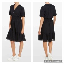FRENCH CONNECTION Black Shirred Waist Ruffle Midi Shirt Dress RRP$149 Size 8 AU