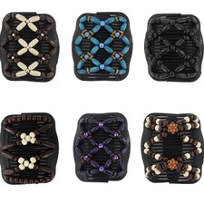 Magic Hair Side Combs For Women Wood Beaded Stretch Double Clips Bun Maker Hair