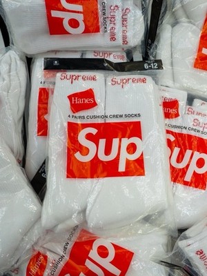 Supreme X Hanes Crew Socks White 4 Pack Size 6-12 Mens Unisex NWT