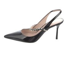 Miu Miu Black Patent Leather Crystal Slingback Pumps Size 38