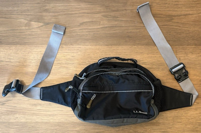 LL Bean Deluxe Fanny Pack Waist Bag Hiking Camping Black Gray Nylon Adjustable