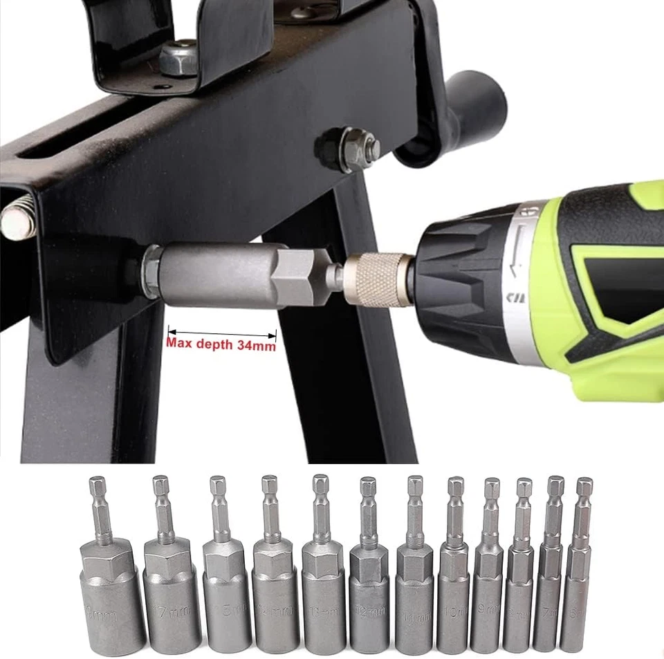 12 Pcs Deep Socket Set 6-19Mm Hexagon Nut Setter Driver Drill Bits Set, 1/4 H... - Image 4 of 4