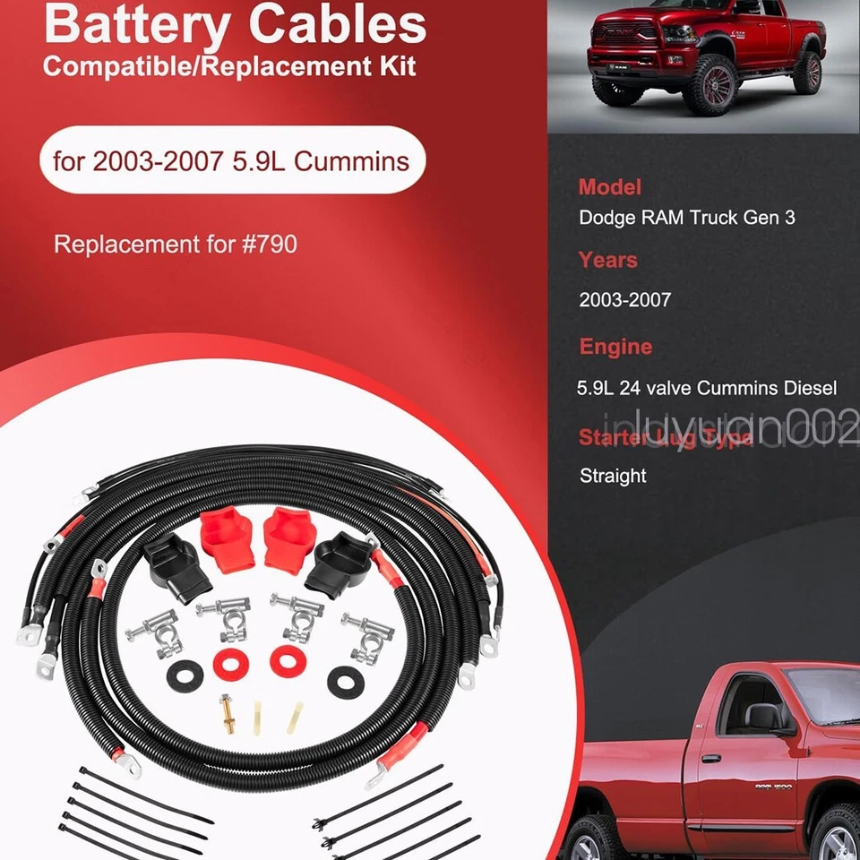 Battery Cable Wire Kit for Dodge RAM Truck Gen 3 2003-2007 5.9L 24 Valve Cummins - Image 3 of 4