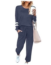 Sweatsuits Womens Loungewear Set Tracksuit Long Sleeve X-Large Navy Blue