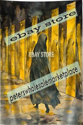 Ancient Path Wall Tapestry Cloaked Figure glowing pillars fantasy 39X59 in