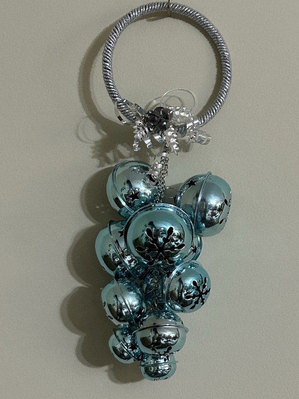 Christmas light metallic Blue Bell W/ Silver Door decorative knob hanger - 11"H