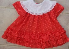Vintage 18 months 1970s Red White Polka Dot Dress, Lace Collar Dress