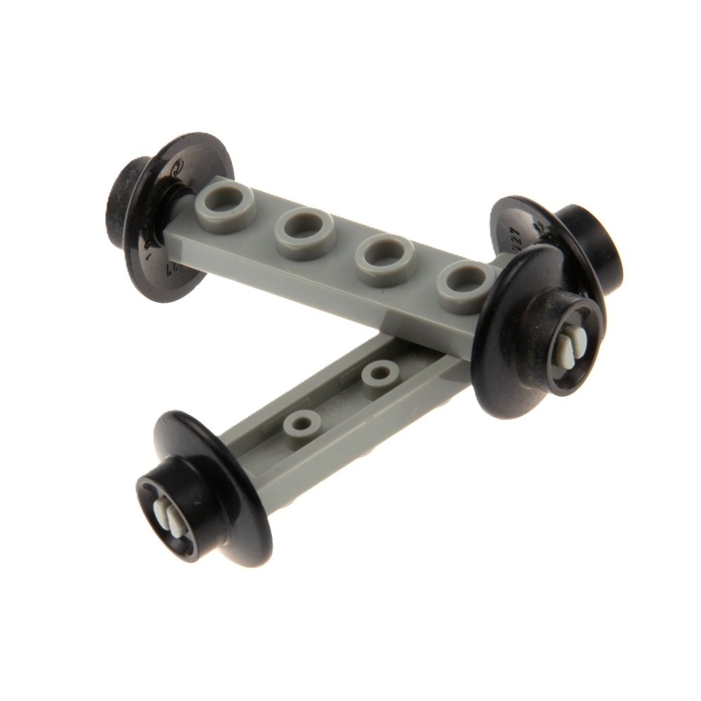2x LEGO Train Track Axle 1x4 Old Light Gray Small Black Wheel Rim 2926 50254