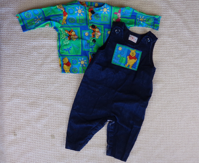 #ad #ad Winnie Pooh Denim Romper Overalls Tigger Piglet Shirt Set Jenny Manning VTG $50.00