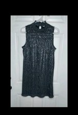Nine West Black Silver Metallic Lined Sleeveless Party Shift Dress Size Large