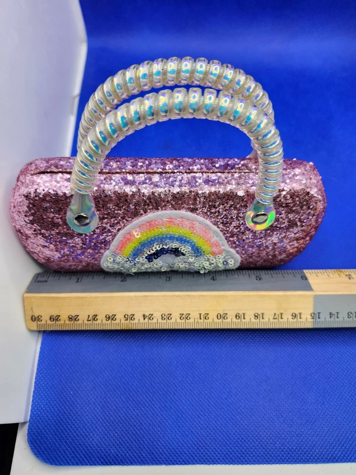 Pink Glitter Hard Sunglasses Case with Handle, Rainbow pattern Kids/School - Image 3 of 4