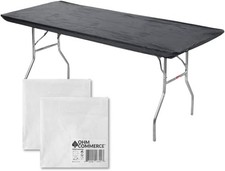 Rectangular Plastic Table Cover Bundle of 10 With 140 Ohm Commerce Paper Napkins