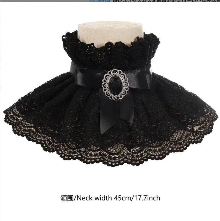 Victorian Neck Collar Renaissance Detachable Jabot Cuffs Ruffle Wrist Cuff - Image 2 of 4