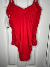 TIME AND TRU* Red One Piece Swimsuit*Size L(12/14)*NWT Open Sided