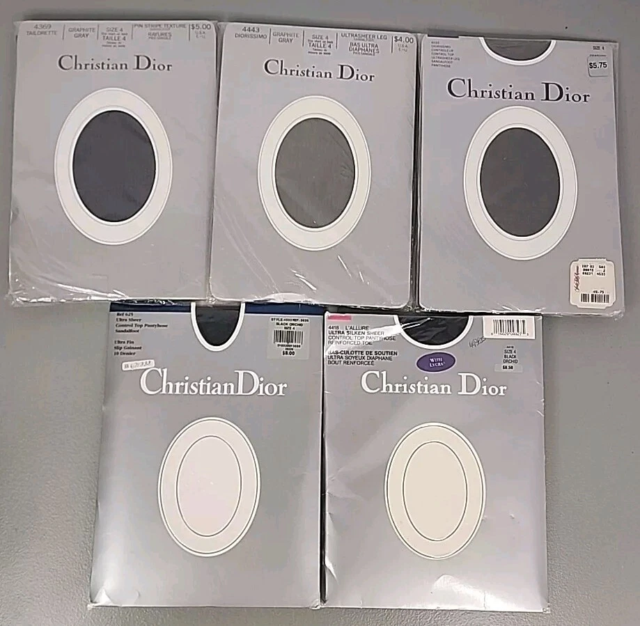 Lot collants vintage Christian Dior sandale pied taille 4 gris noir contrôle top neuf de stock