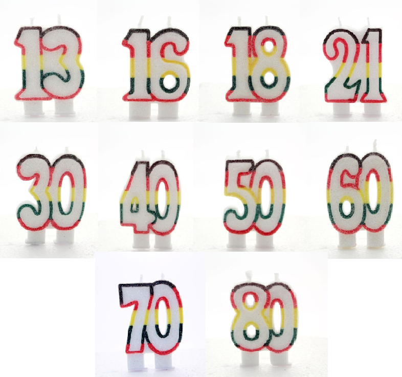 Milestone Birthday Candle Glitter age/Number  13 16 18 21 30 40 50 60 70 80
