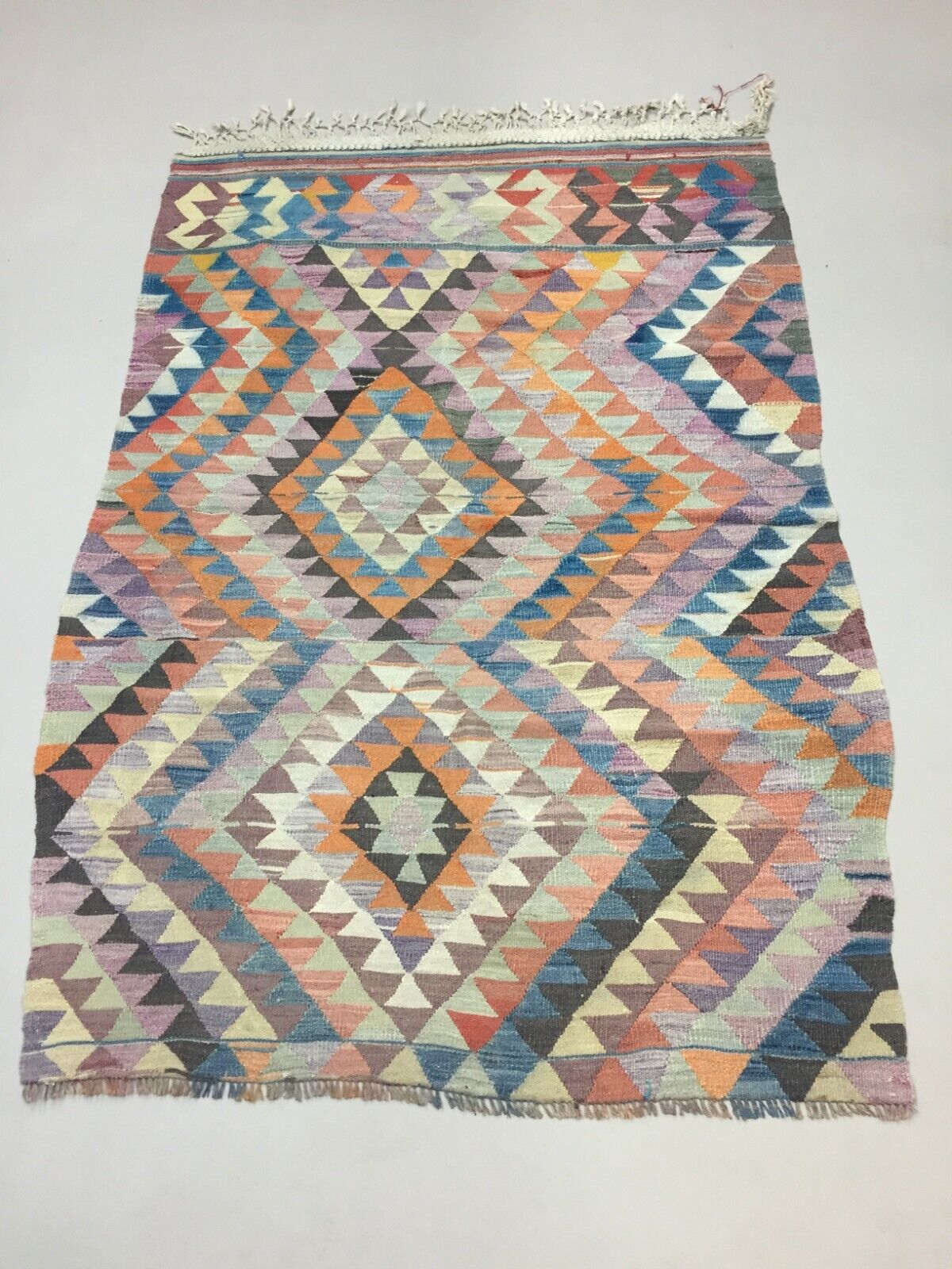 Vintage Turkish Kilim 190x140 cm Tribal Kelim Rug, Pink, Beige, Green Medium