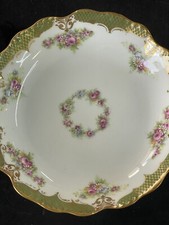 Limoges Elite France Soup Bowl 7 1/2 Roses Daisies Gold Green Gilt Border