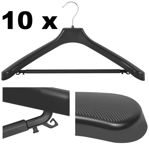 10 GarderobenbüGel KleiderbüGel Hosensteg 50 Cm Schwarz Kunststoff Rutschfest-image