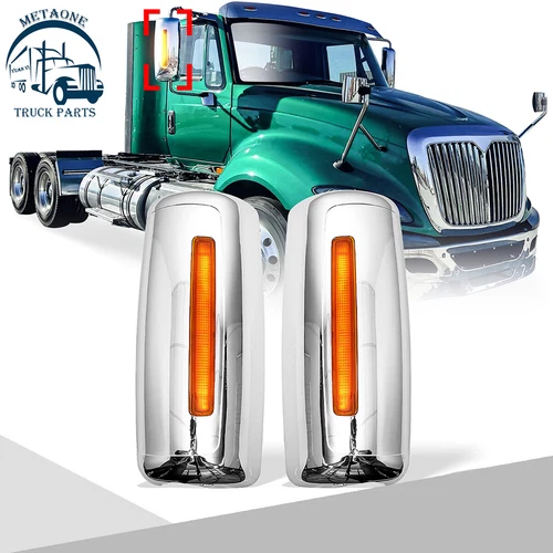 Chrome Door Mirror Cover w/LED Pair For International Prostar Lonestar 2002-2018