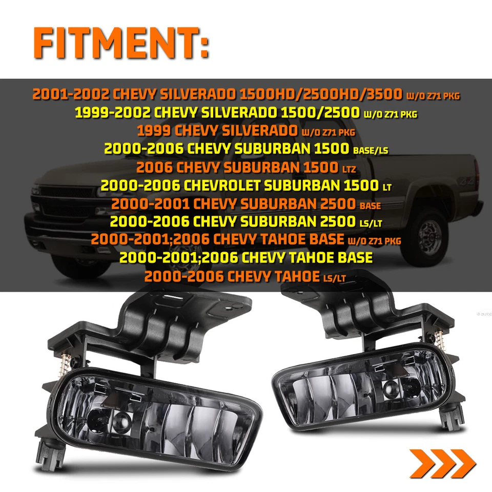 1 par de luces antiniebla para parachoques Chevy Silverado Suburban Tahoe 1999-2002 lentes de humo Foto 3 de 4