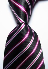 New Classic Striped Black Red White JACQUARD WOVEN 100 Silk Men's Tie Necktie