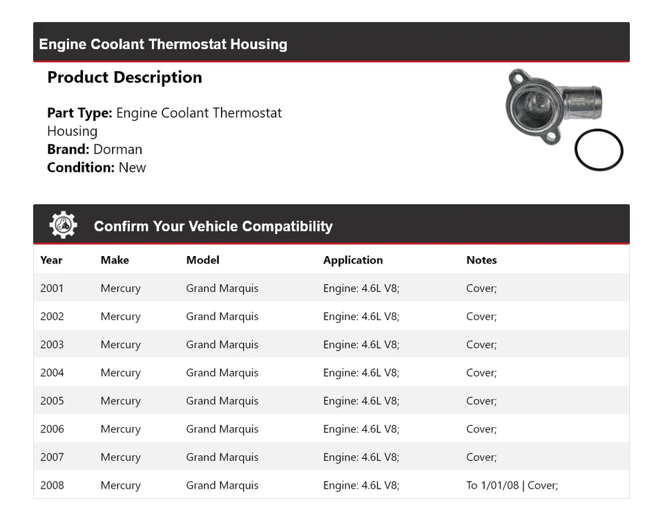 Carcasa termostato refrigerante motor Mercury Grand Marquis Dorman 2001-2008 Foto 2 de 4