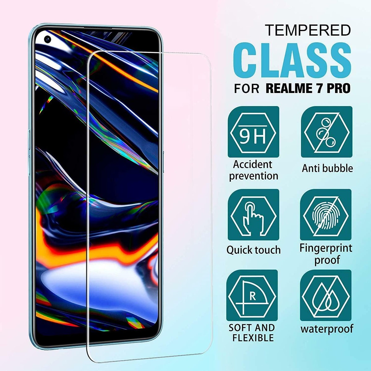 Pixfab 5x Vetro Temperato 9H Per Realme 7 PRO - Protezione Schermo Anti-graffio, Trasparente - Foto 1