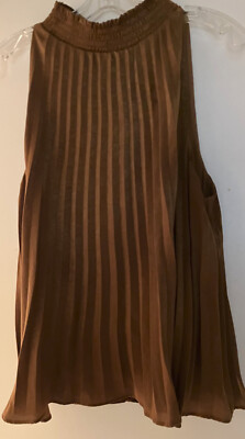 Cache L Long Sleeveless Pleated Brown Top