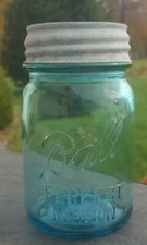 Vintage Blue Ball Perfect Mason Pint Jar 1923-1933 #7 With Lid
