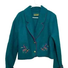 Geiger Austria Green Peacock Embroidery Wool Jacket Sz 40sz M Nwt