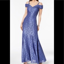 Women  s Formal Dress 16W Lace Mermaid Blue Gown RM Richards Off the Shoulder NEW