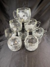 Set/6 Vintage 70's Nestle  Glass Globe World Cup Coffee Mug Etched Cream & Sugar