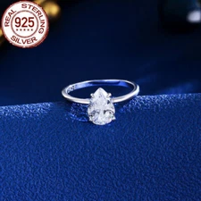 S925 Sterling Silver Teardrop Shaped Large Pear 2ct CZ Simulation Zirconia Ring