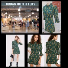 SMALL women Laura Ashley & Urban Outfitters Maisy Green Floral Short Dress 