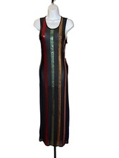 NWT Guess Rainbow Stripe Sequin Sheer Long Sexy Colorful Dress XS Bodycon Stretc