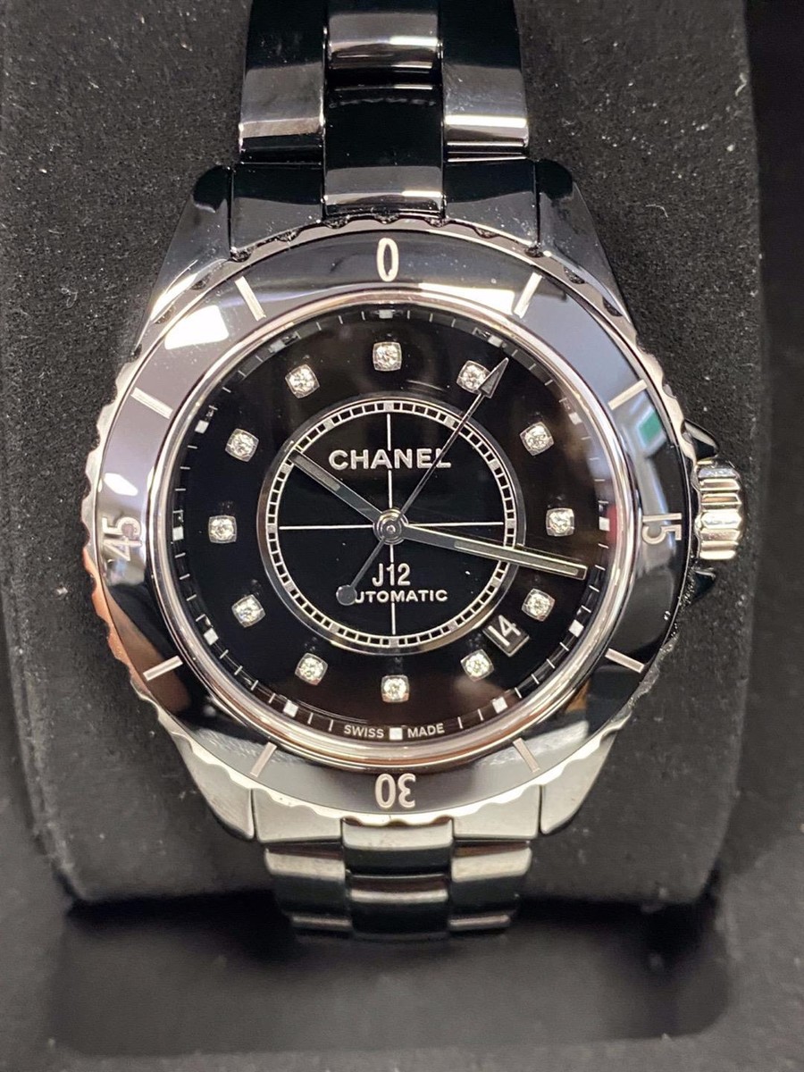 Genuine CHANEL J12 Watch 38mm Automatic Black Ceramic Diamond Dial