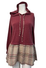 Ladies Small Hoodie Short Dress Tunic Long Sleeve Sweater Plaid Pullover NWT