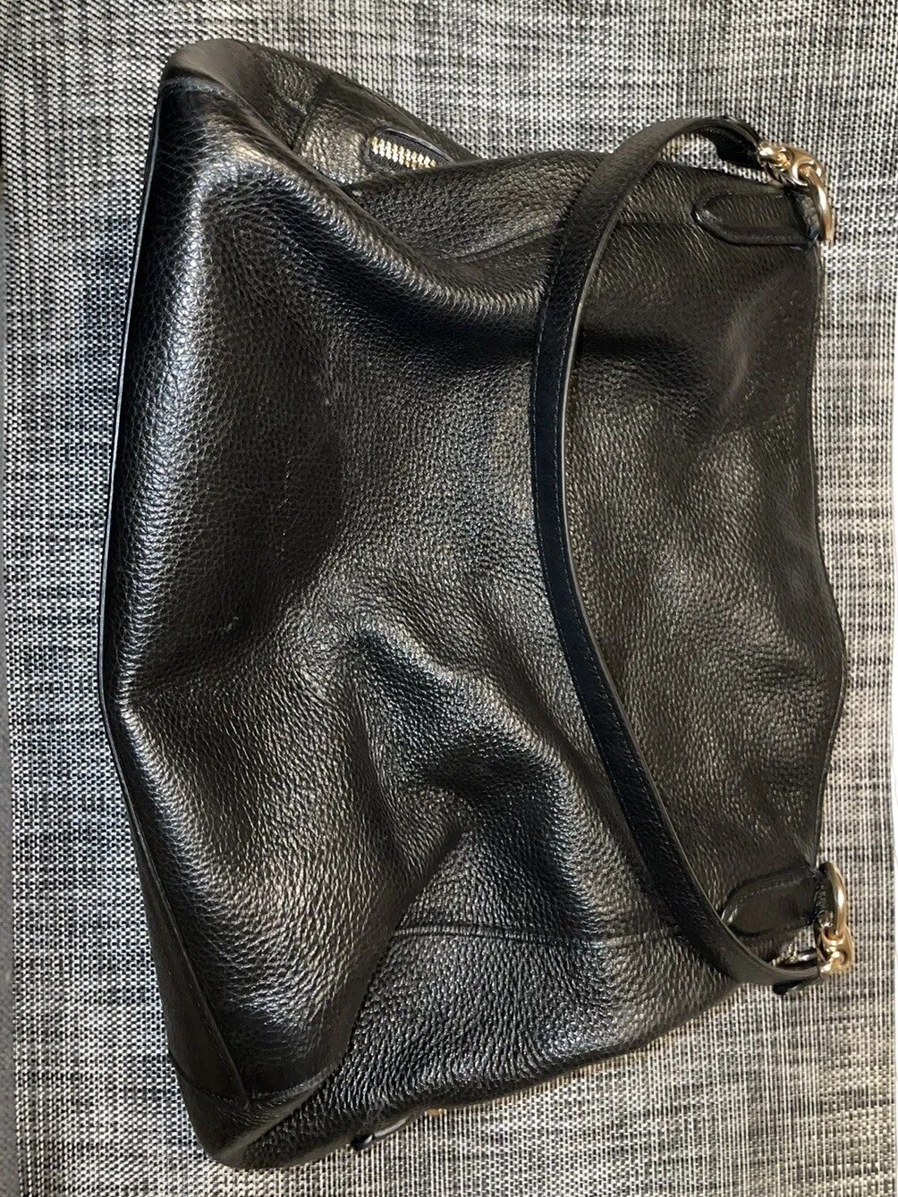 Coach Hallie Pebble Leather Shoulder Bag Black/Gold… Gem