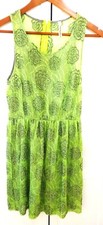 Vtg Lovemarks Vivid Green Lined Lace Patterned Dress Size L Made in USA