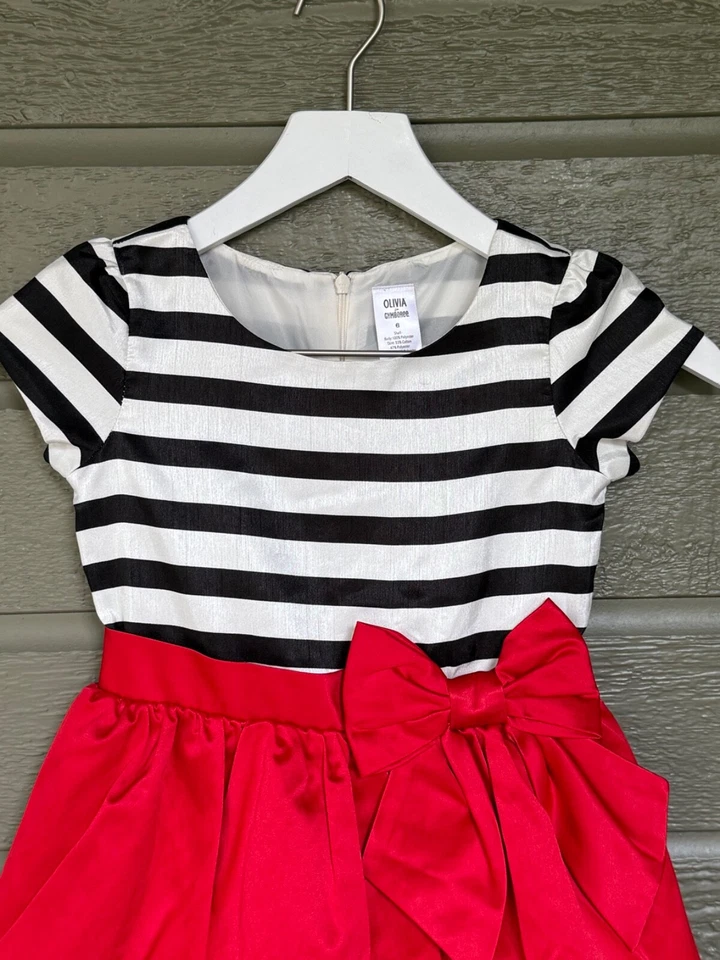 Vestido Olivia for Gymboree Holiday Satén Rojo Negro Blanco Talla 6 Foto 2 de 4