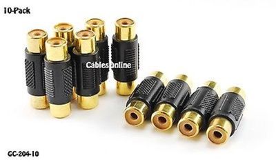 RCA Female to RCA Female Composite/Component Coupler  - Gold Plated (10-Pack)
