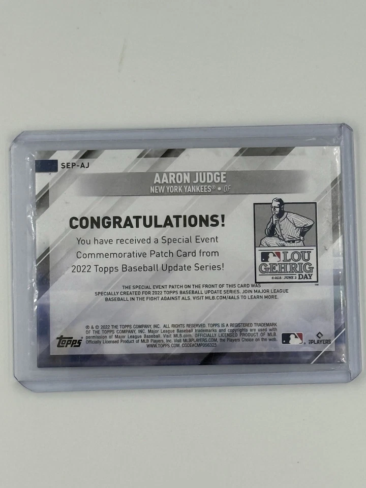2022 Topps Update Commemorative Lou Gehrig Patch Aaron Judge #SEP-AJ Yankees - Image 2 of 2
