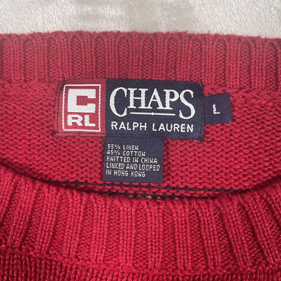 Chaps Ralph Lauren Linen Cotton Plaid Holiday Christmas Red Sweater Men’s Large - Image 3 of 4