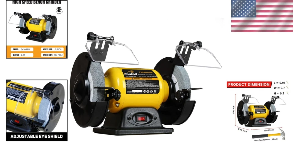 Bench Grinder Alloy Steel 6 Inch High Speed Tool Sharpening Home Workshop - Image 2 of 4