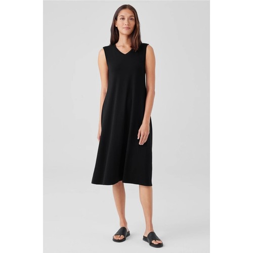 Eileen Fisher, Eileen Fisher Stretch Jersey Knit V Neck Tank Midi Dress Tencel Quiet Luxury L